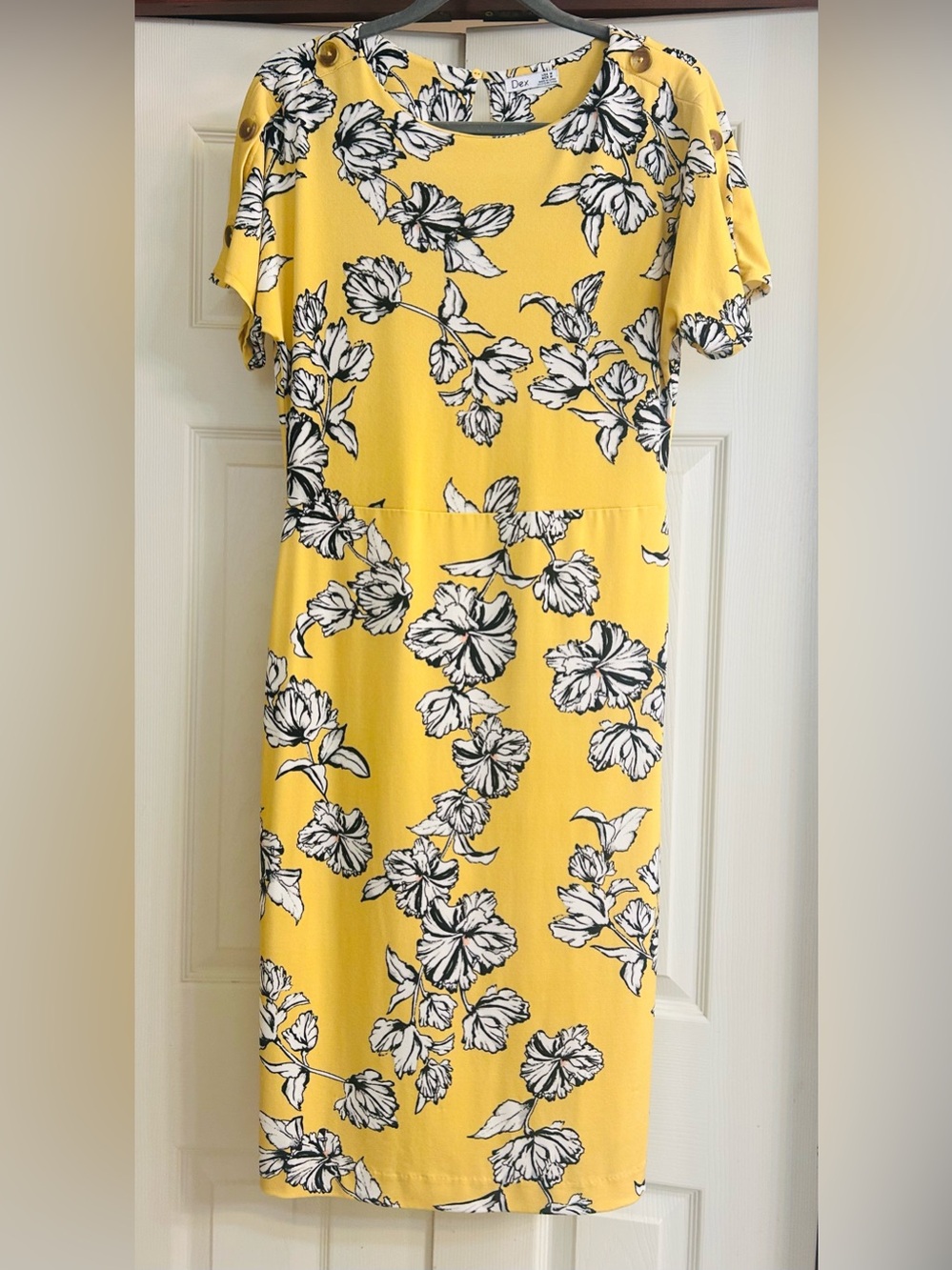 Dex Yellow Floral Midi Dress with Black & White Flower Print